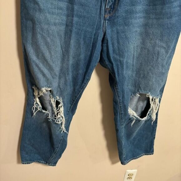 GOOD AMERICAN Blue Zippered Vintage Ripped Ankle Straight Leg Jean- Size 33 (15) - Picture 4 of 8